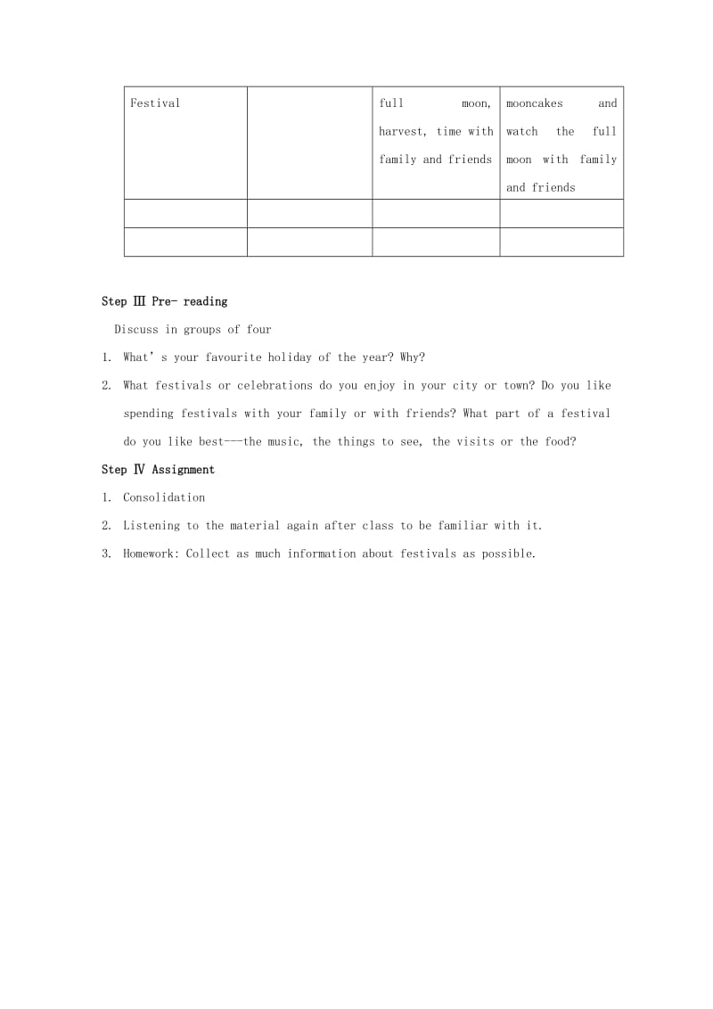 高中英语 Unit 1 Festivals around the world Teaching Procedures教案 新人教版必修3_第3页