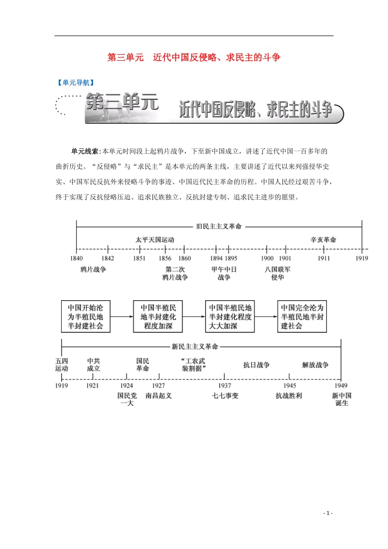 江苏专版2017届高考历史一轮复习第3单元近代中国反侵略求民主的斗争导学案_第1页