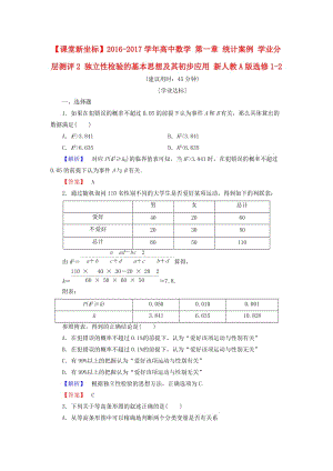 高中數(shù)學 第一章 統(tǒng)計案例 學業(yè)分層測評2 獨立性檢驗的基本思想及其初步應用 新人教A版選修1-2