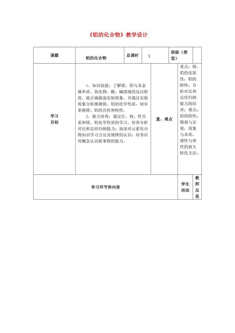 高一化学《铝的化合物》教学设计_第1页