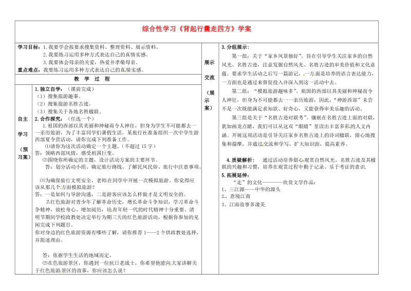 八年级语文下册 第六单元 综合性学习《背起行囊走四方》学案新人教版_第1页