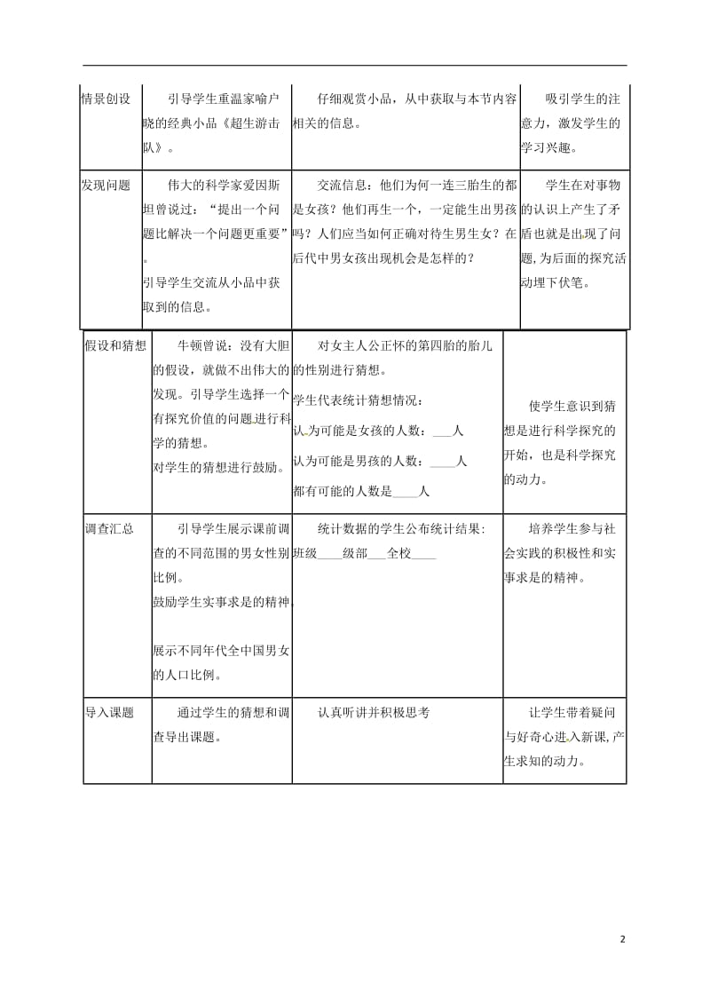 八年级生物下册 7_2_4 人的性别遗传教案 （新版）新人教版_第2页