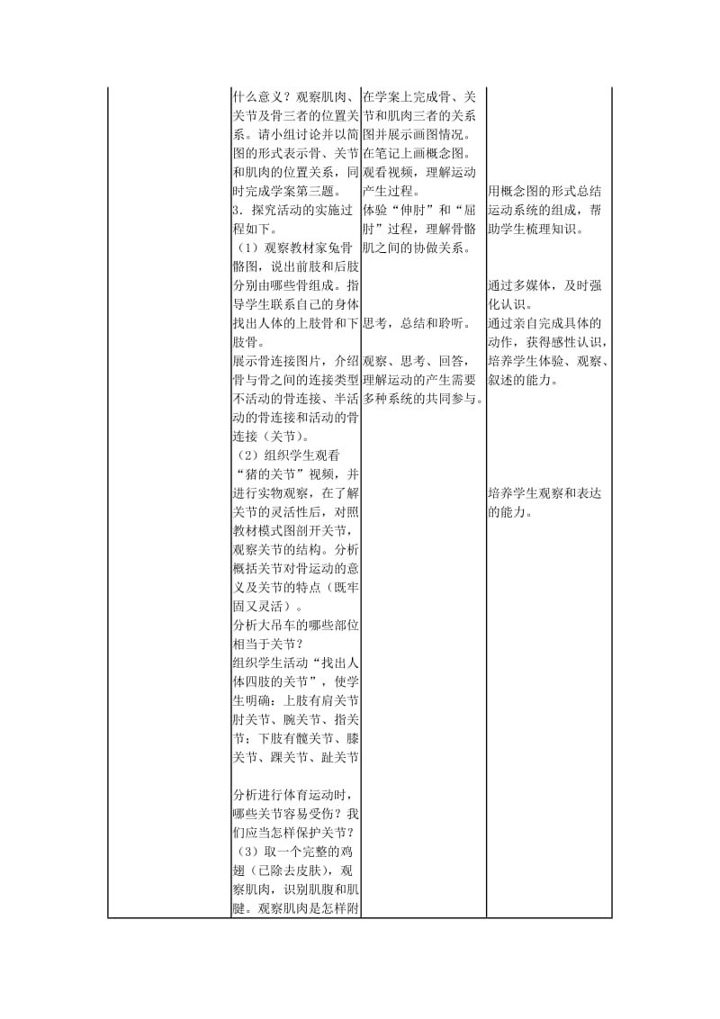 八年级生物上册 5_2_1 动物的运动教学设计 （新版）新人教版_第3页