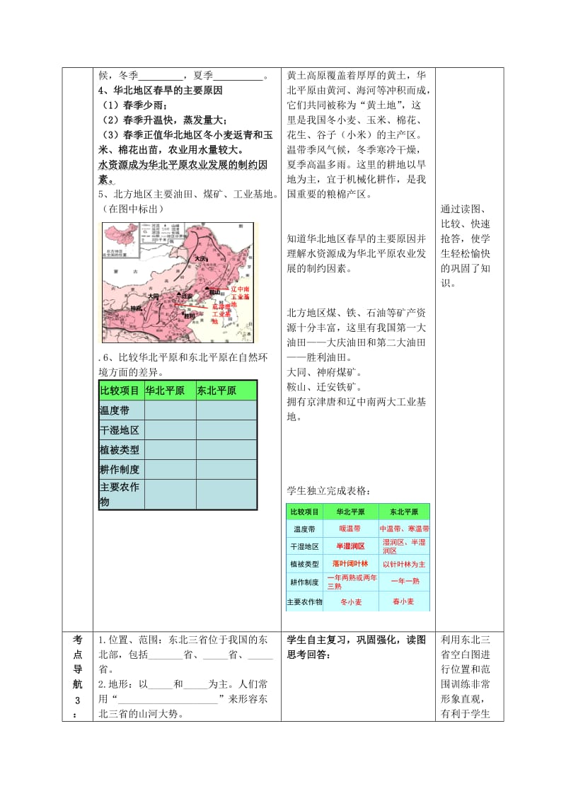 八年级地理下册 区域划分和北方地区复习教学案商务星球版_第3页