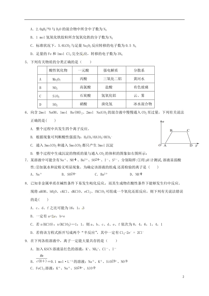 江西省桑海中学2017届高三化学上学期第一次月考试题_第2页