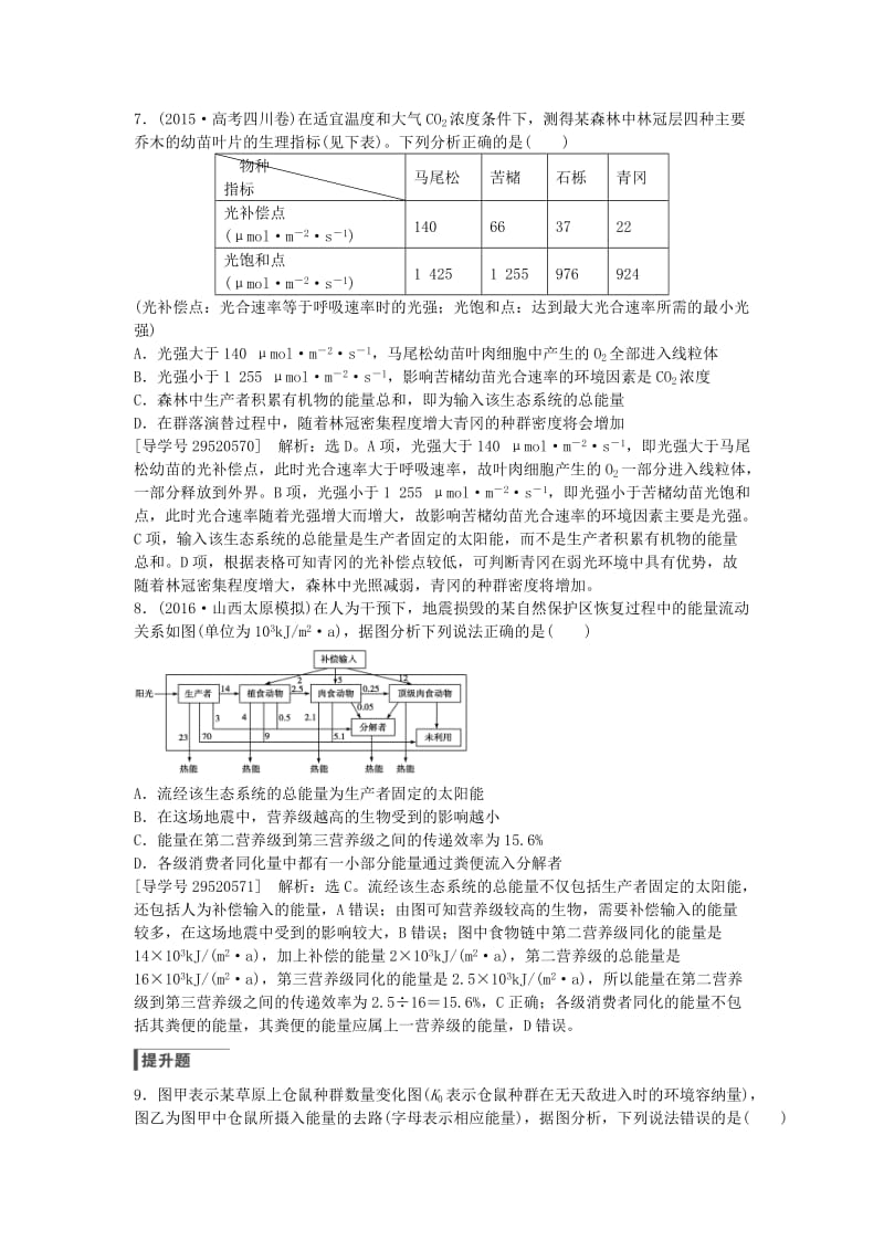 高考生物总复习 第9单元 第33讲 生态系统的能量流动练习_第3页