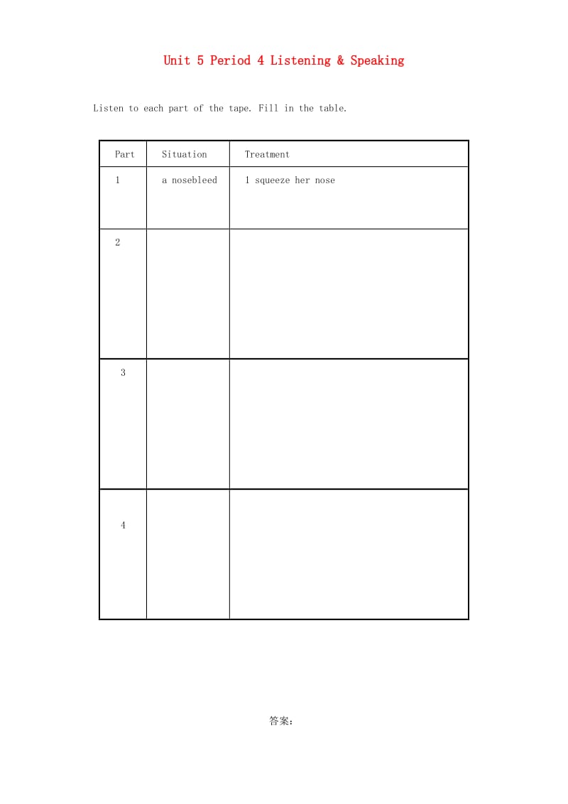 高中英语 Unit 5 First aid Period 4 Listening and speaking练习 新人教版必修5_第1页