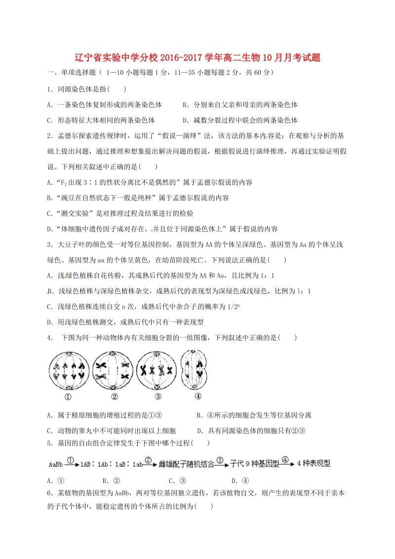 高二生物10月月考试题3_第1页