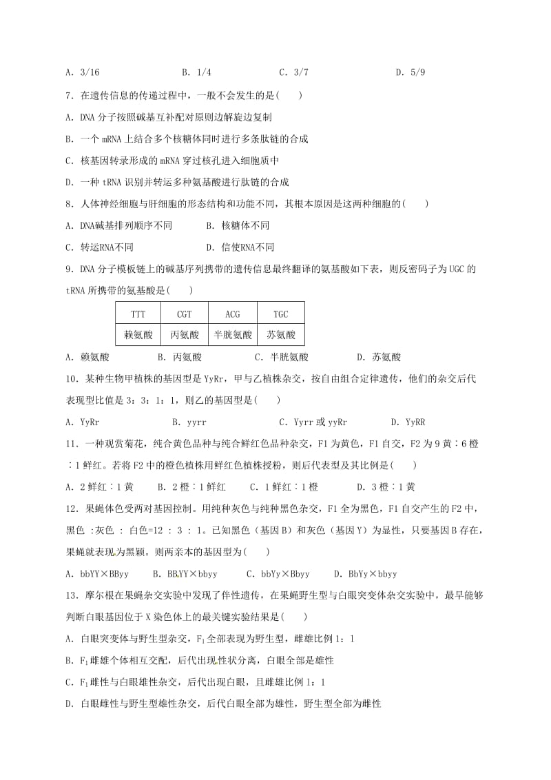 高二生物10月月考试题3_第2页