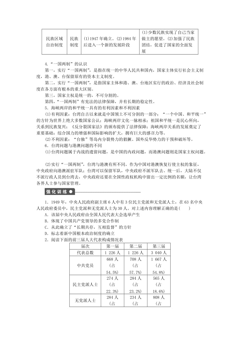 高中历史 第六单元 中国社会主义的政治建设与祖国统一单元小结 岳麓版必修1_第2页