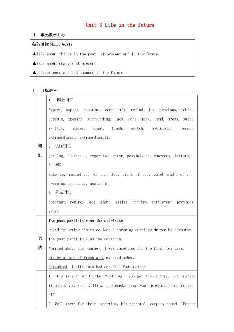 高中英语 Unit 3 Life in the future Period 7 Revision-summing up and learning tips教学设计 新人教版必修5_第1页