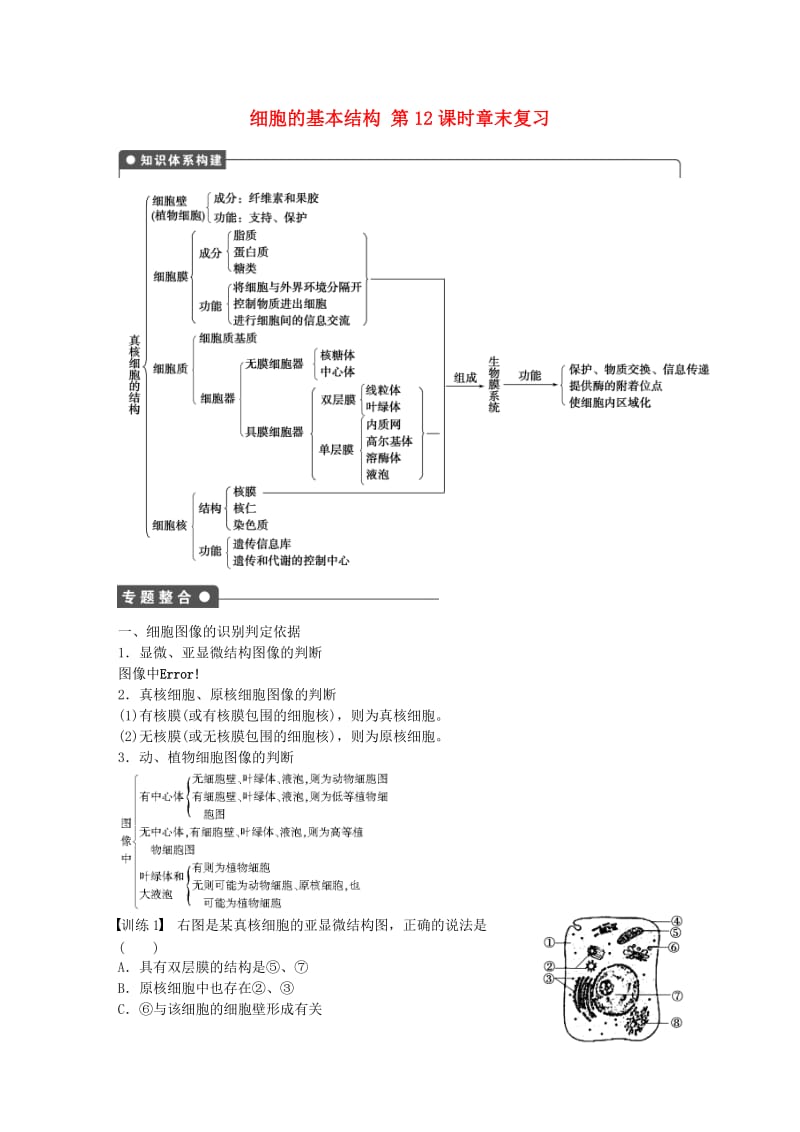 高中生物 第三章 细胞的基本结构 第12课时章末复习 新人教版必修1_第1页
