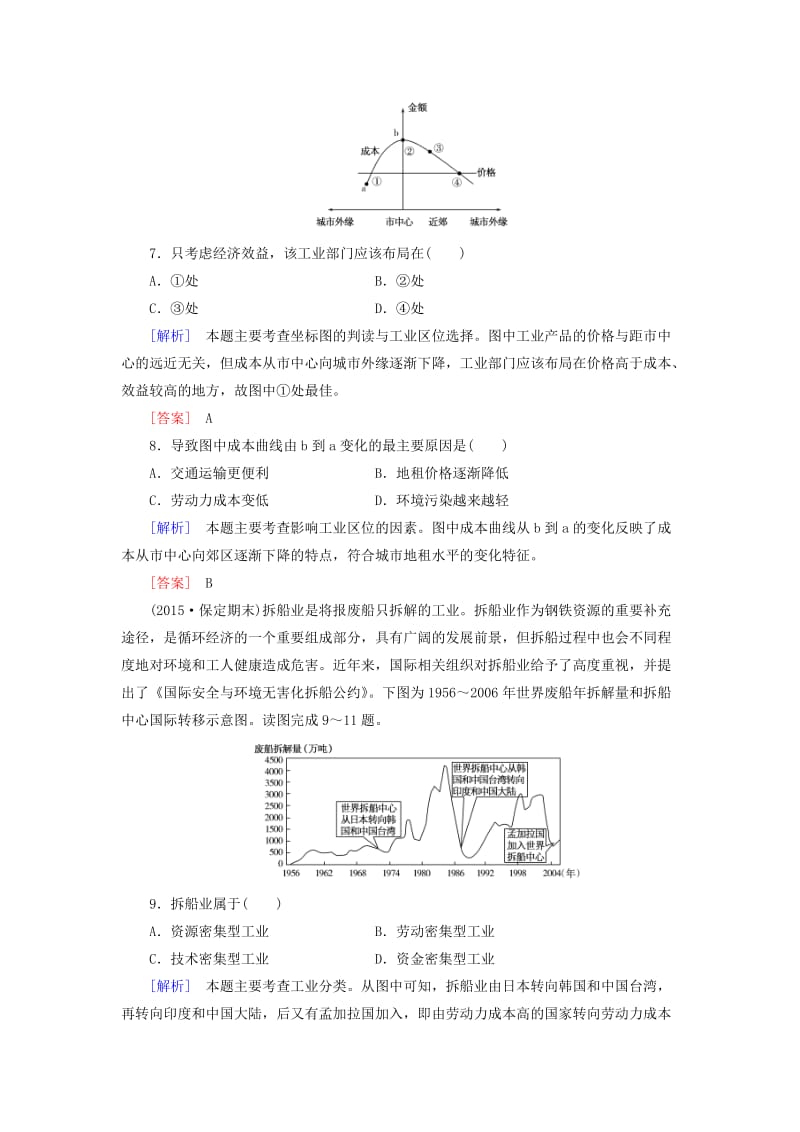 高考地理一轮复习 课时跟踪训练21 工业的区位选择（必修2）_第3页