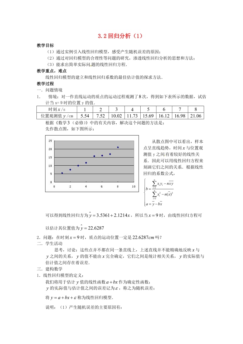 高中数学 3_2 回归分析教案1 苏教版选修2-31_第1页