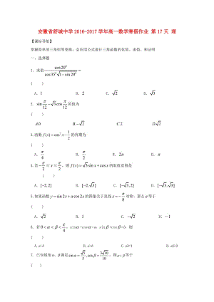 高一數(shù)學寒假作業(yè) 第17天 理