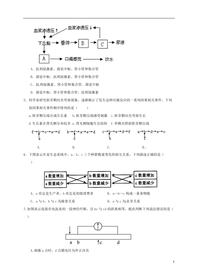 内蒙古杭锦后旗奋斗中学2016-2017学年高二生物上学期期末考试试题_第2页