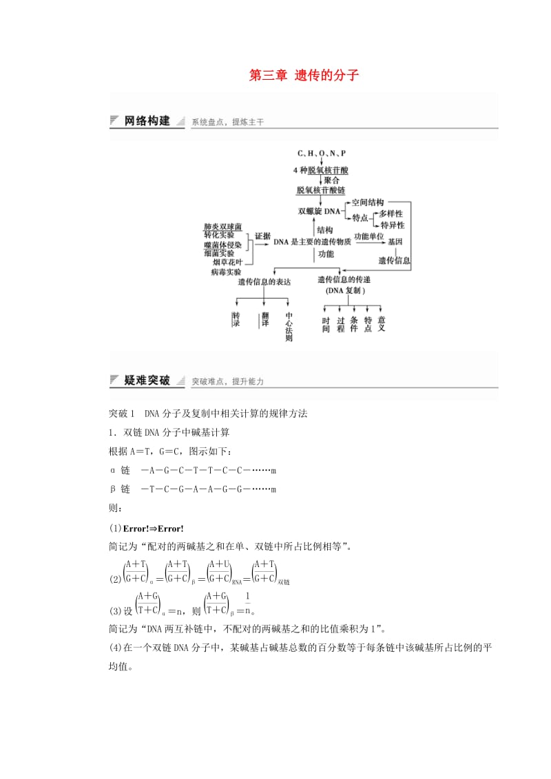 高中生物 第三章 遗传的分子基础章末整合提升 浙科版必修2_第1页