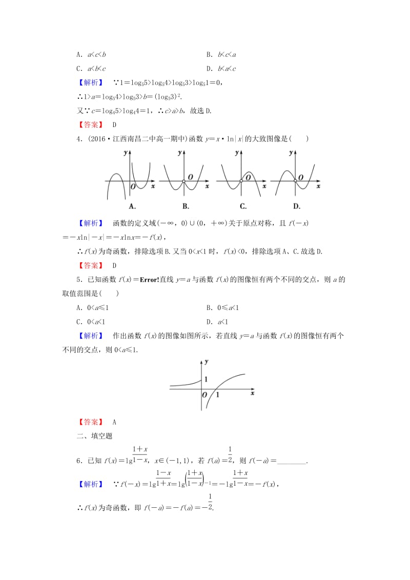 高中数学 第三章 指数函数与对数函数 学业分层测评（20）对数函数的图像和性质 北师大版必修_第2页