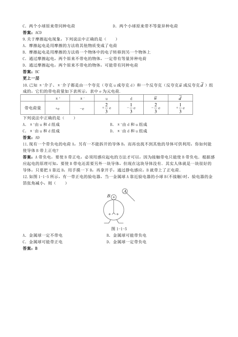 高中物理 1.1 电荷及其守恒定律同步练习6 新人教版选修3-1_第2页