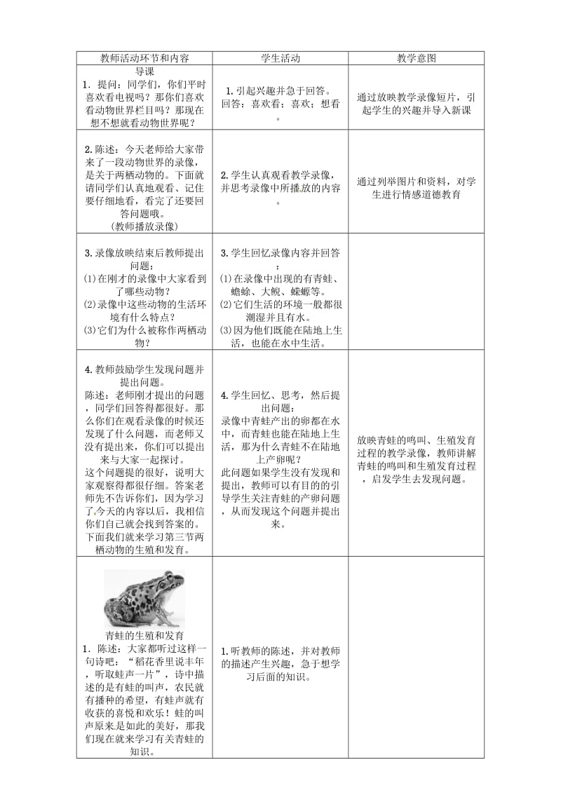 八年级生物下册 第七单元 第一章 第三节 两栖动物的生殖和发育教案 （新版）新人教版_第2页