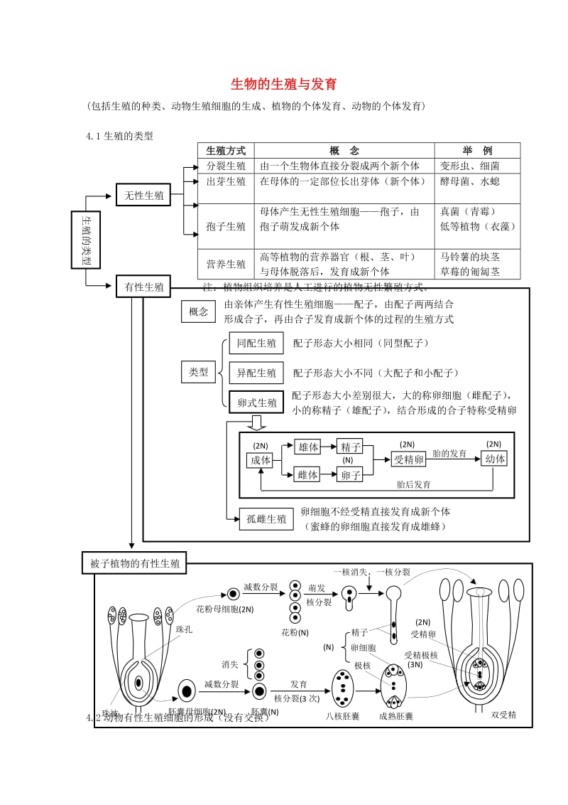 高考生物一轮复习 知识网络系列 第四单元 生物的生殖与发育 新人教版_第1页