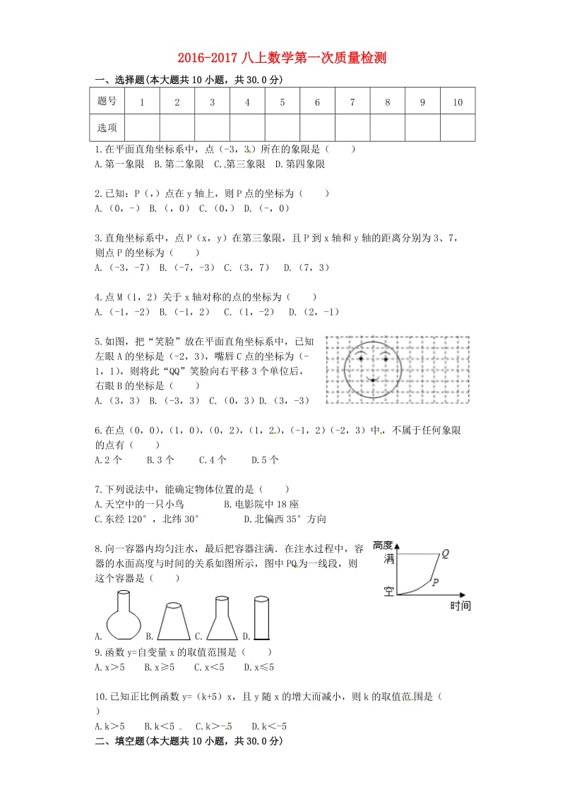 八年级数学上学期第一次质量检测试题沪科版_第1页