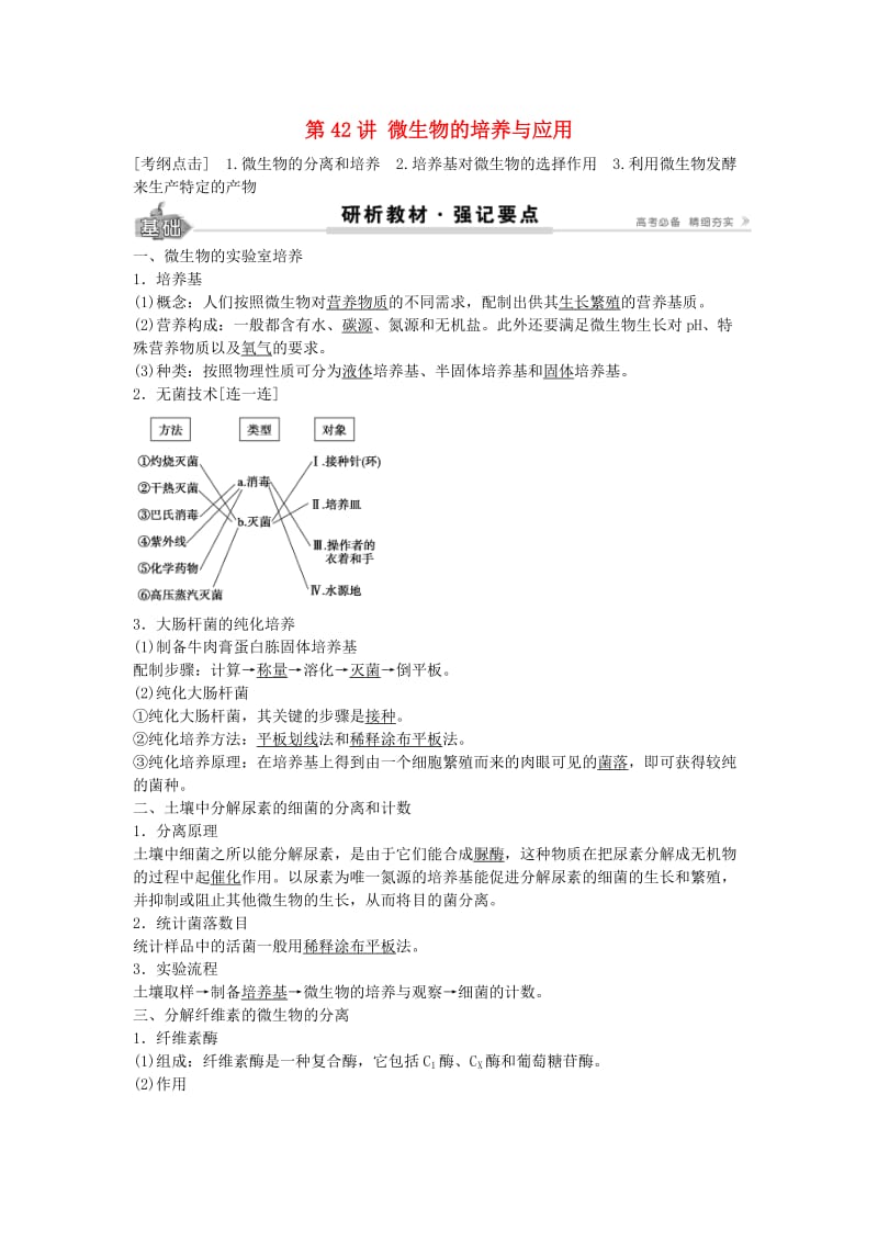 高考生物总复习 第12单元 第42讲 微生物的培养与应用学案_第1页