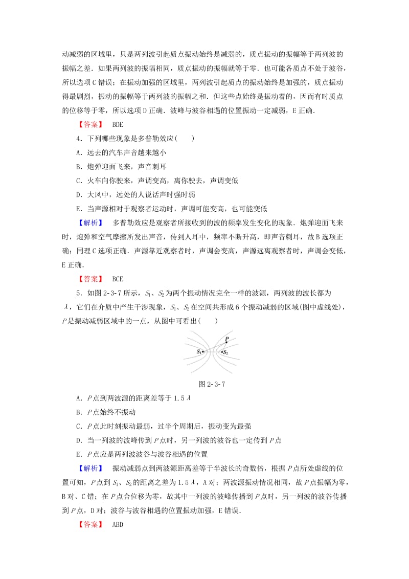 高中物理 第2章 机械波 第3节 波的干涉和衍射 第4节 多普勒效应及其应用学业分层测评 鲁科版选修3-4_第2页