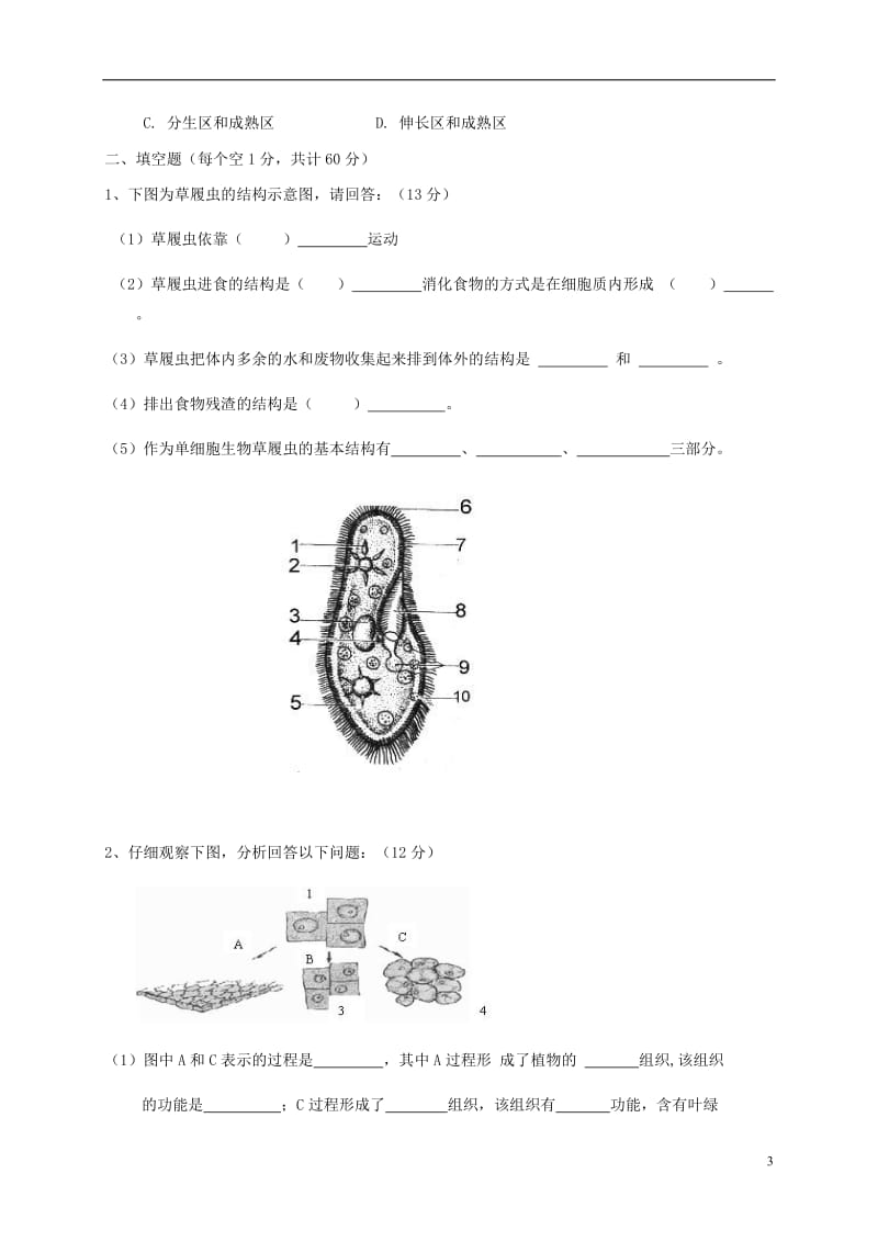 内蒙古霍林郭勒市2015-2016学年七年级生物上学期期末考试试题新人教版_第3页