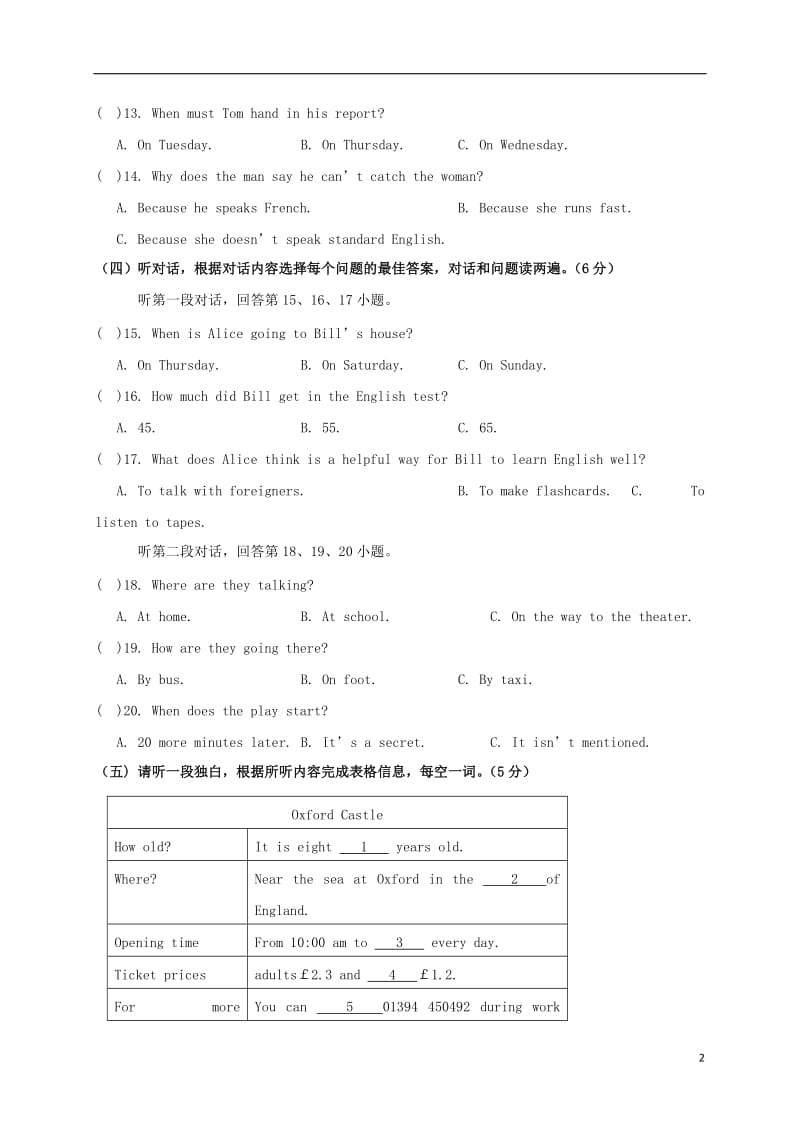 山东省高密四中文慧学校2017届九年级英语10月月考试题（含解析） 外研版_第2页