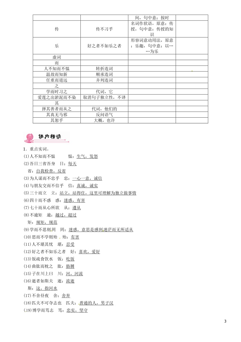 青海专版2017届中考语文总复习第一编教材知识梳理篇专题一七上第二节重点文言文解析第1篇论语十二章(青海近7年未考)_第3页