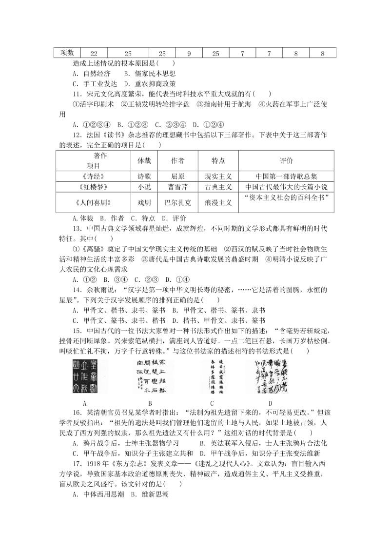 高中历史 期中检测 人民版必修3_第2页