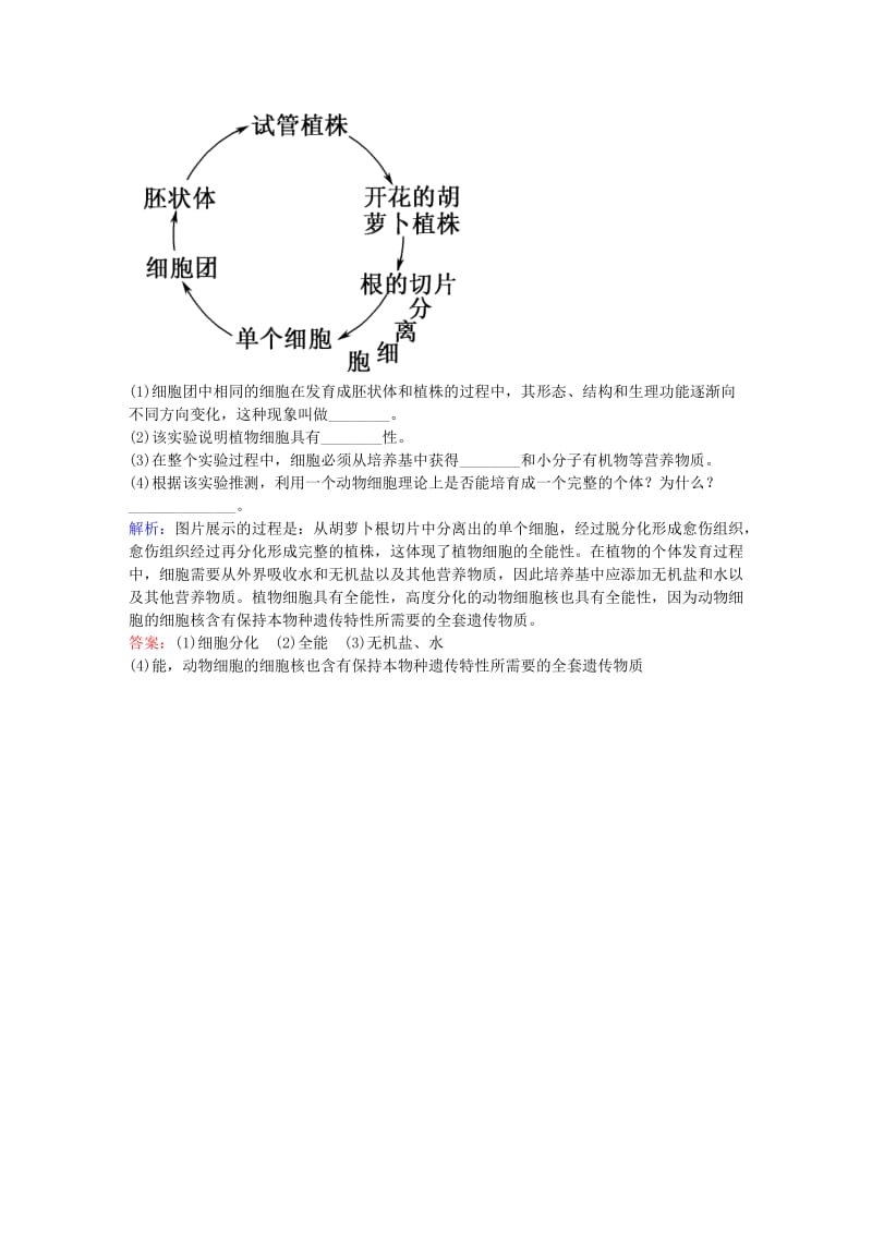 高中生物 第6章 细胞的生命历程 6.2 细胞的分化练习 新人教版必修1_第3页