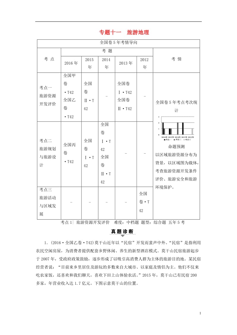 通用版2017届高考地理二轮复习第2部分专题11旅游地理_第1页