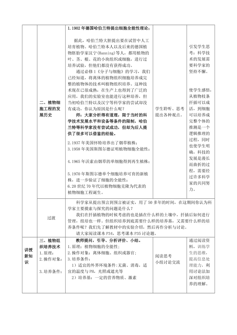 高中生物 2.1《植物细胞工程—植物组织培养技术》教学设计 新人教版选修3_第3页