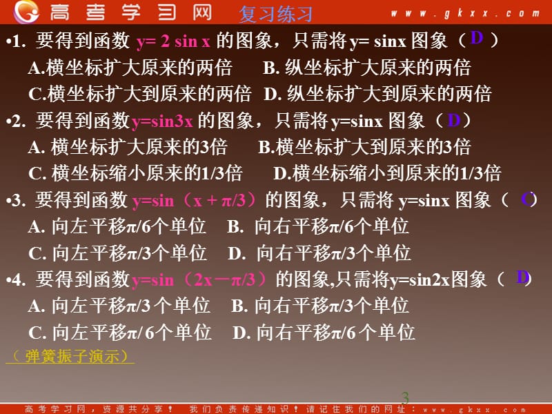 高一下册数学课件：6.1《y=Asin（ωx+φ）的图象变换》（3）（沪教版）_第3页