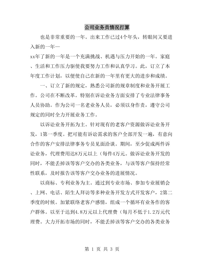 公司业务员情况打算_第1页