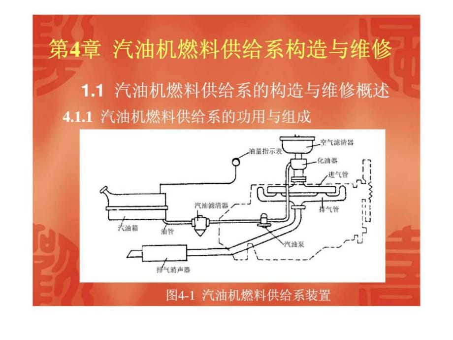 《汽車發(fā)動(dòng)機(jī)構(gòu)造與維修》第四章汽油機(jī)燃料供給系構(gòu)造與維修_第1頁