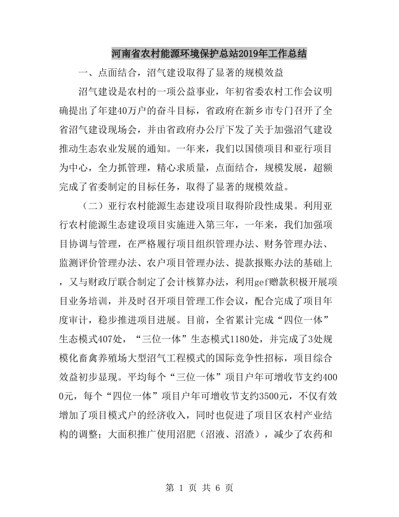 河南省农村能源环境保护总站2019年工作总结_第1页