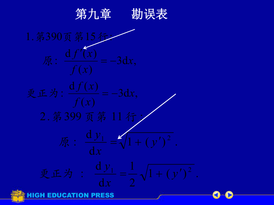 《高數(shù)教學(xué)課件》第九章勘誤表_第1頁