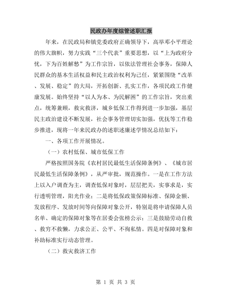 民政办年度综管述职汇报_第1页