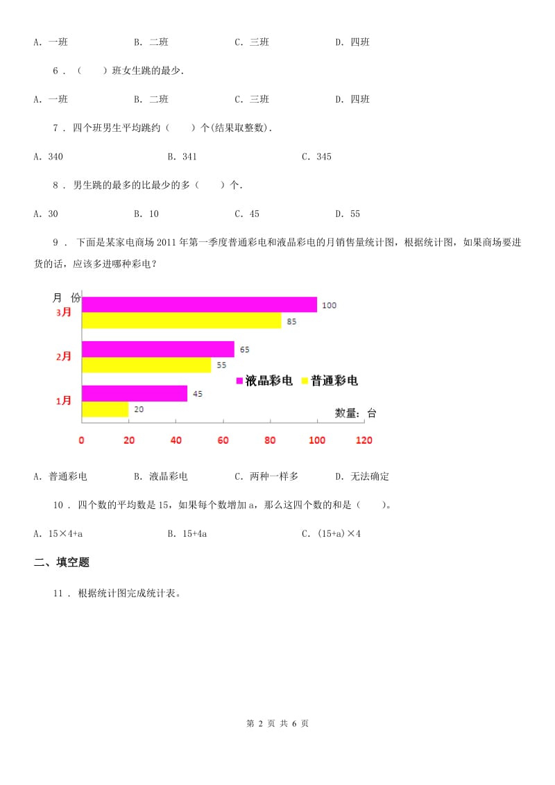 数学四年级下册第八单元《平均数与条形统计图》全优测评卷（A卷）_第2页