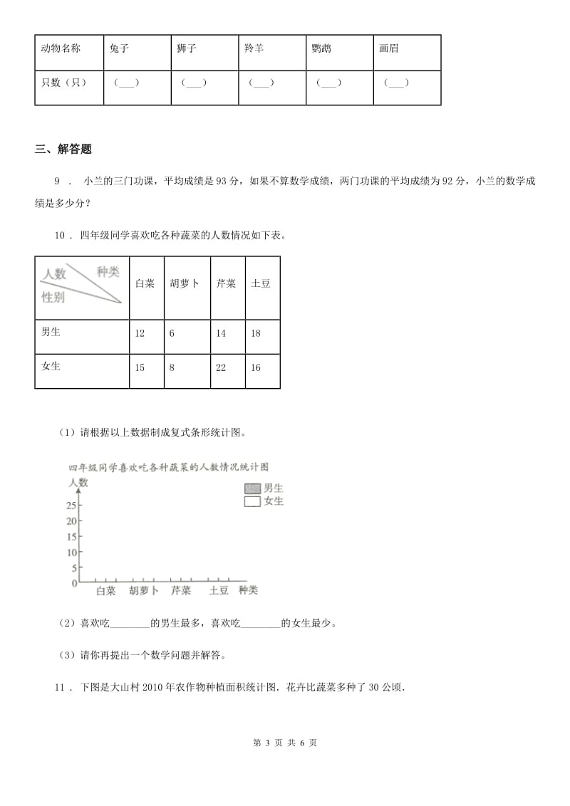 数学六年级下册5.4 统计与概率（统计表与统计图）练习卷_第3页