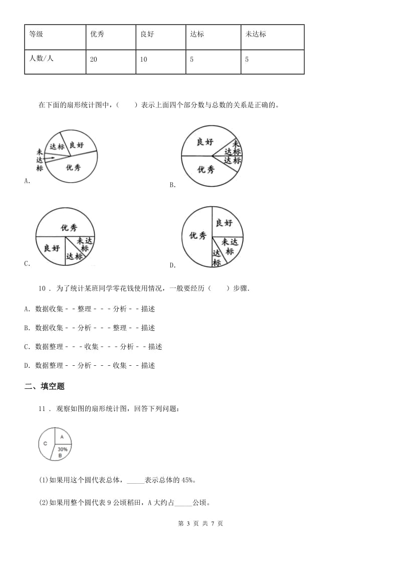 数学五年级下册第7单元《奥运奖牌-扇形统计图》单元测试卷_第3页