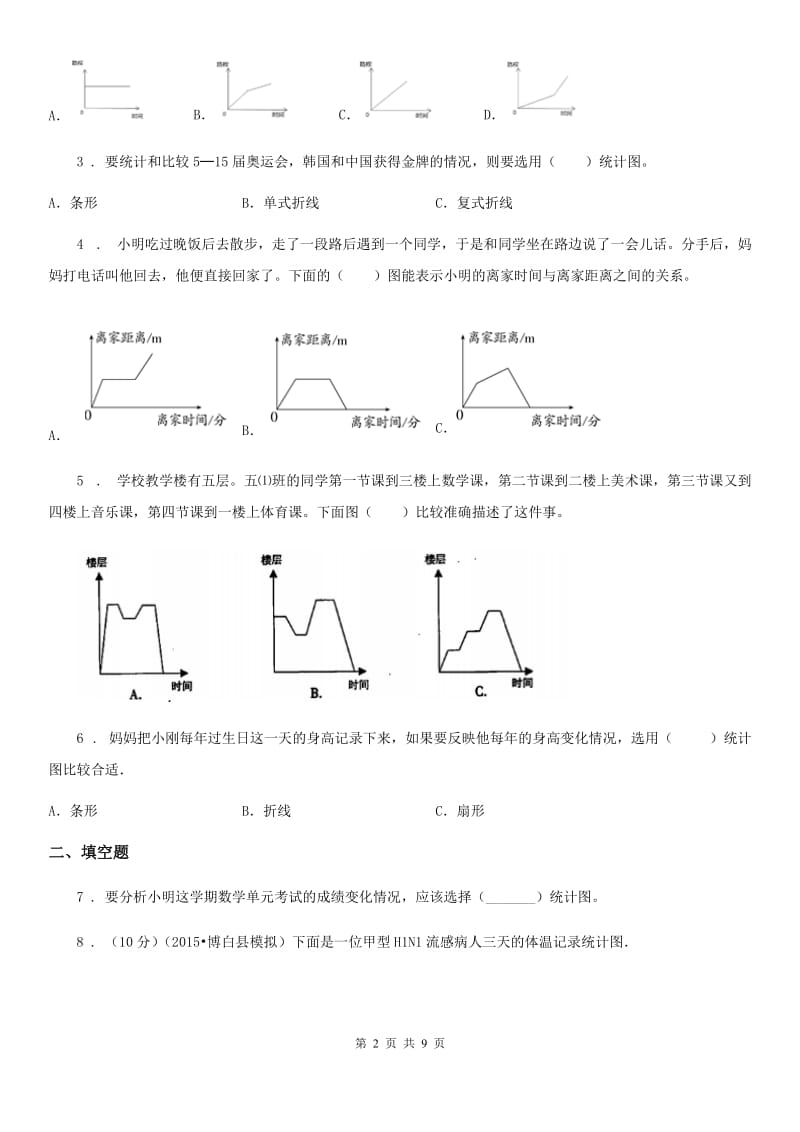 福州市2019-2020学年数学五年级下册第六单元《折线统计图》单元检测卷D卷_第2页