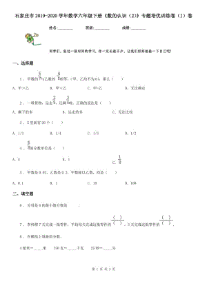 石家莊市2019-2020學(xué)年數(shù)學(xué)六年級下冊《數(shù)的認(rèn)識（2）》專題培優(yōu)訓(xùn)練卷（I）卷