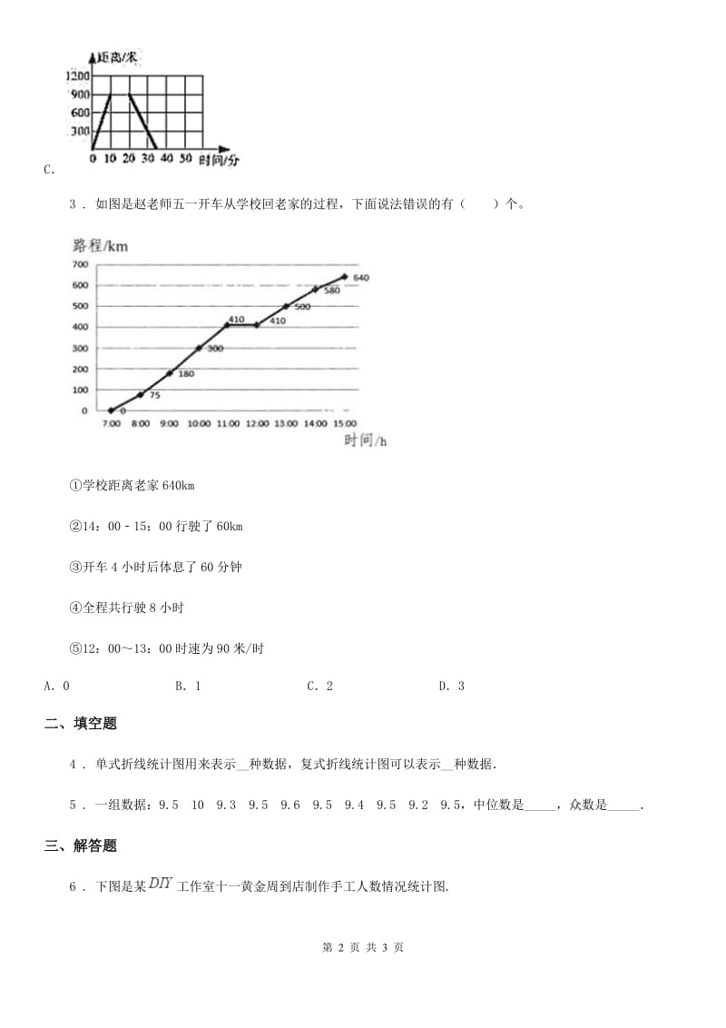 沈阳市2020版数学五年级下册第七单元《折线统计图》单元测试卷B卷_第2页