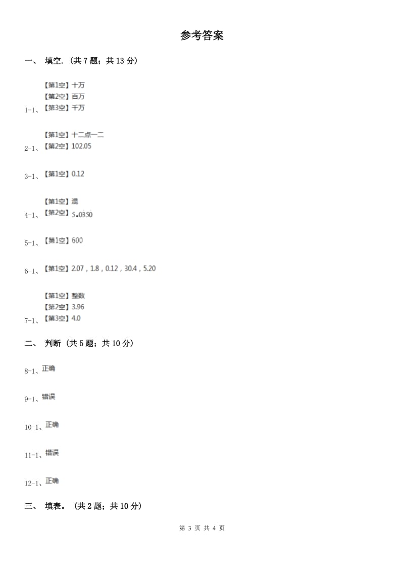 人教数学四年级下册 第四单元4.1.2小数数位顺序表 A卷_第3页