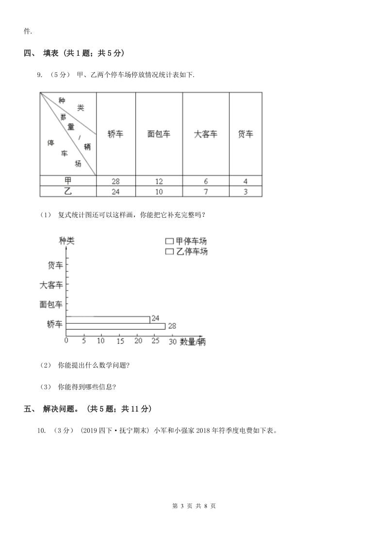 2019-2020学年小学数学人教版四年级下册 第八单元平均数与条形统计图 单元卷（1）A卷_第3页