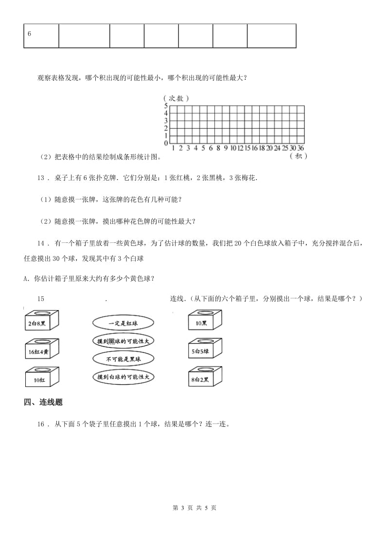 西宁市2020版数学五年级上册第四单元《可能性》单元测试卷A卷_第3页